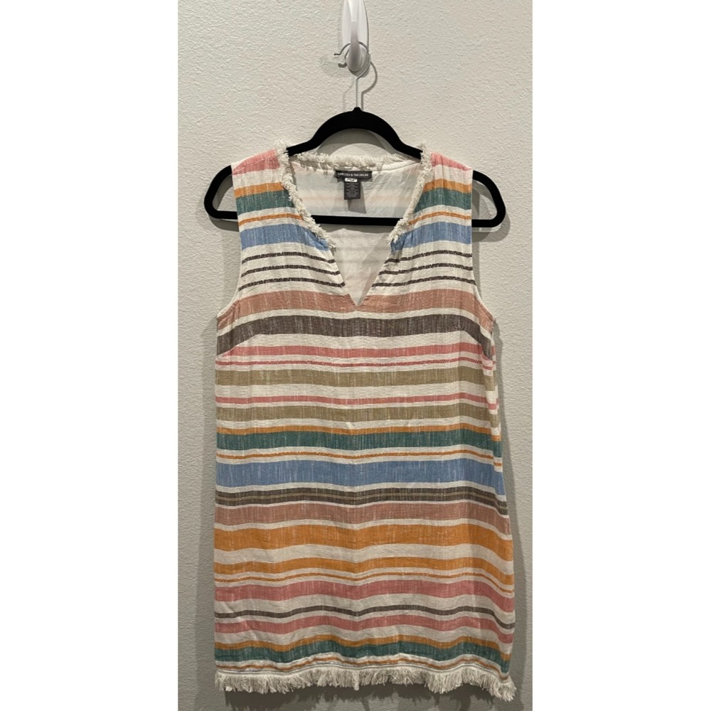 CHELSEA & THEODORE Striped Multicolor Sleeveless V-Neck Mini Dress